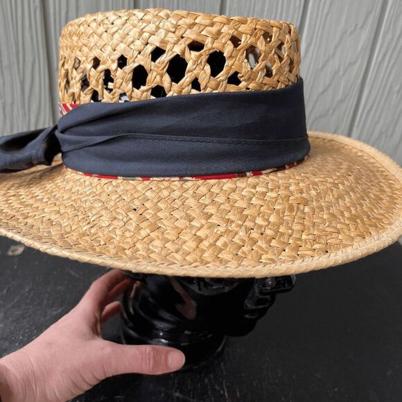 Vintage Woven Straw Hat Small USA Made Red Band Western Boho Summer CHCO WPL - Picture 9 of 10